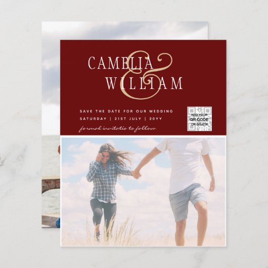 BUDGET Foto Huwelijksuitnodiging Bewaar Datum QR C (Voorkant / Achterkant)