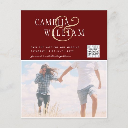 BUDGET Foto Huwelijksuitnodiging Bewaar Datum QR C (Voorkant)