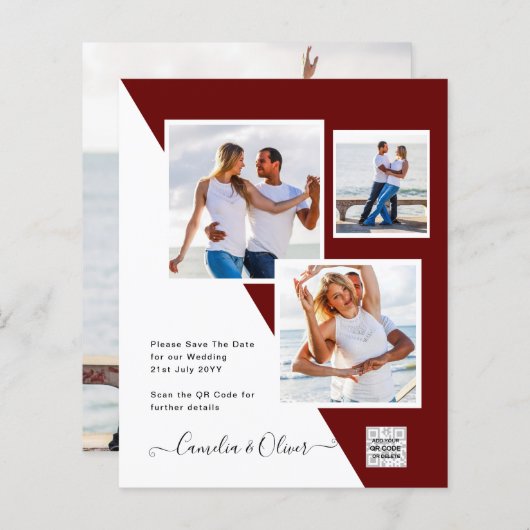 Budget Foto Huwelijksuitnodiging Bewaar Datum QR C (Voorkant / Achterkant)