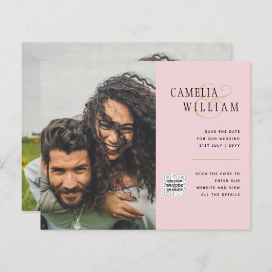 Budget Foto Huwelijksuitnodiging Bewaar Datum QR C (Voorkant / Achterkant)