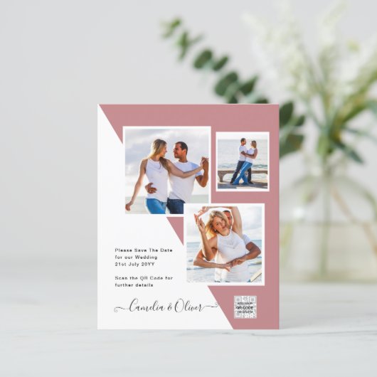 Budget Foto Huwelijksuitnodiging Bewaar Datum QR C (Staand voorkant)