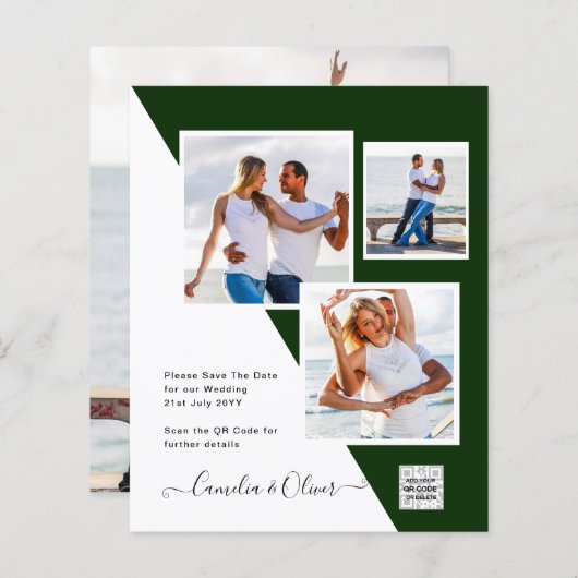 Budget Foto Huwelijksuitnodiging Bewaar Datum QR C (Voorkant / Achterkant)