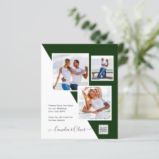 Budget Foto Huwelijksuitnodiging Bewaar Datum QR C (Staand voorkant)