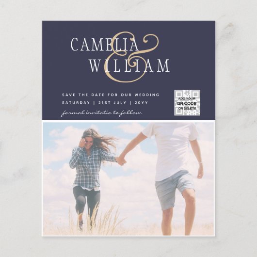 BUDGET Foto Huwelijksuitnodiging Bewaar Datum QR C Flyer (Voorkant)