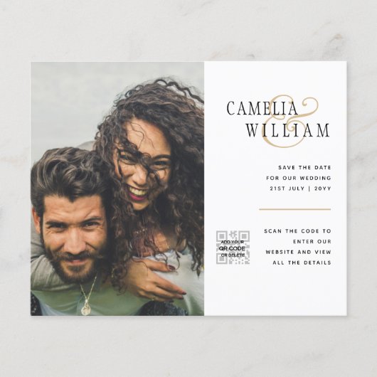 Budget Foto Huwelijksuitnodiging Bewaar Datum QR C Flyer (Voorkant)