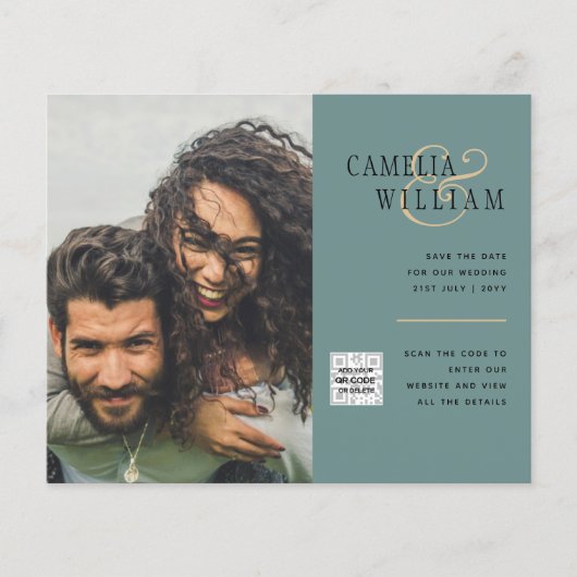 Budget Foto Huwelijksuitnodiging Bewaar Datum QR C Flyer (Voorkant)
