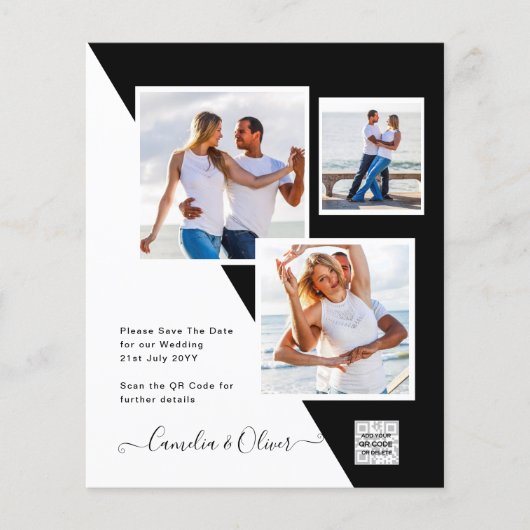 Budget Foto Huwelijksuitnodiging Bewaar Datum QR C Flyer (Voorkant)