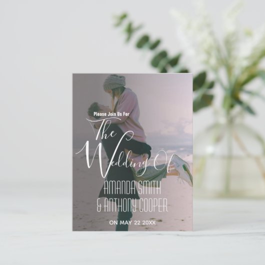 Budget foto huwelijksuitnodiging informatie uitnodiging briefkaart (Staand voorkant)