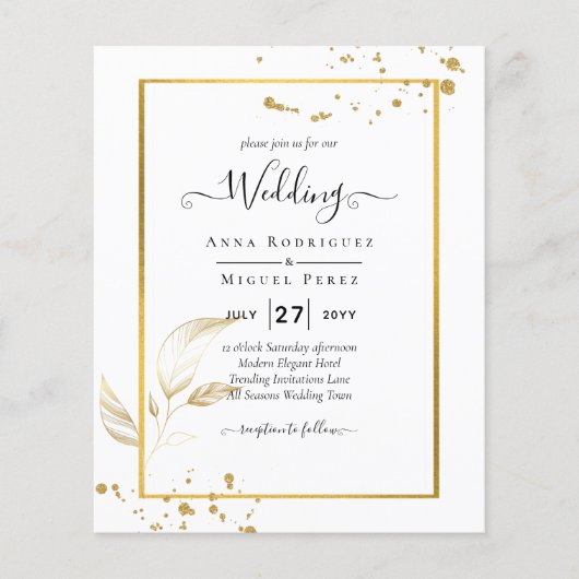 Budget Foto Huwelijksuitnodiging Klassiek Wit GOUD (Voorkant)