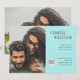 Budget foto huwelijksuitnodiging save date QR-code Kaart