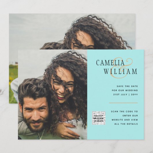 Budget foto huwelijksuitnodiging save date QR-code Kaart (Voorkant / Achterkant)