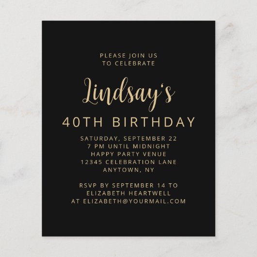 Budget Foto Juichers 40ste Verjaardagsfeest Uitnod (Achterkant)