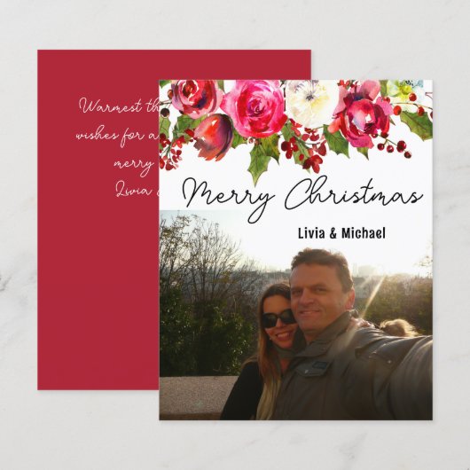 Budget Foto Kerst Kaart met Bloemen (Voorkant / Achterkant)