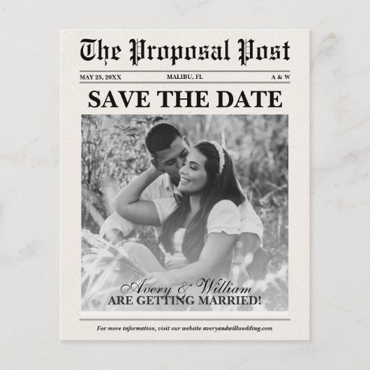 Budget Foto Krant Bruiloft Save The Date (Voorkant)