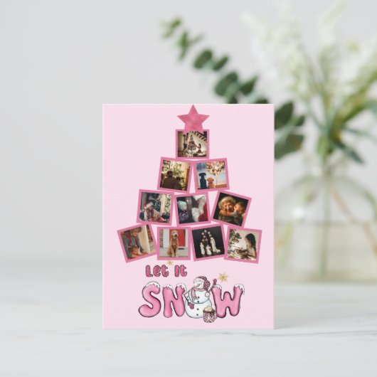 Budget foto laat het sneeuwroze kerst briefkaart (Staand voorkant)