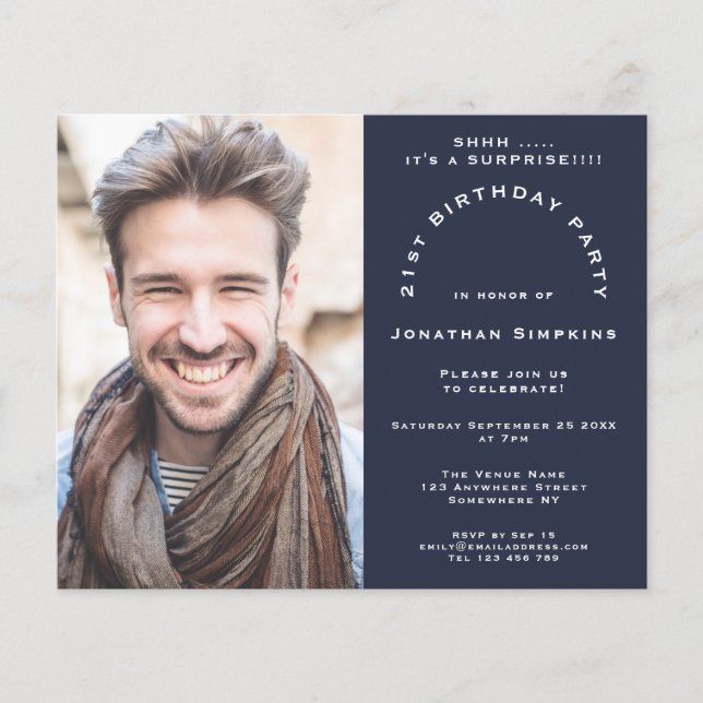 Budget Foto Man 21e Enterprise Party Navy Invite (Voorkant)