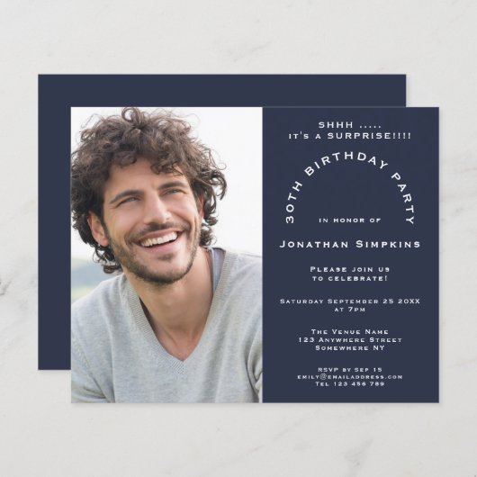 Budget Foto Man 30e Enterprise Party Navy Invite (Voorkant / Achterkant)