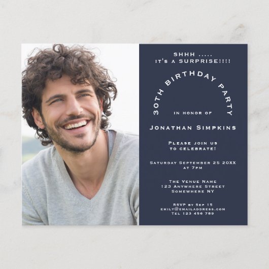 Budget Foto Man 30e Enterprise Party Navy Invite (Voorkant)