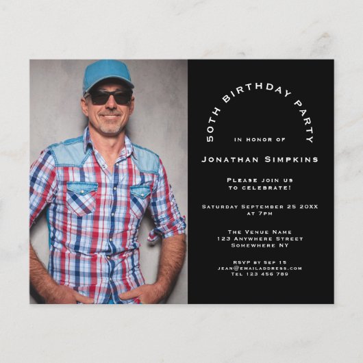 Budget Foto Man 50th Birthday Party Black Invite (Voorkant)