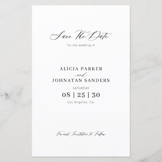 Budget foto moderne elegante bruiloft save the dat (Achterkant)