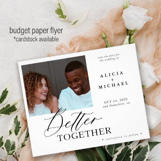 Budget foto moderne trouwkaart date opsparen flyer