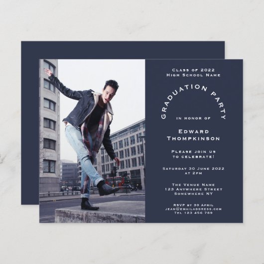 Budget foto Navy Afstuderen 2024 Party Invitation (Voorkant / Achterkant)