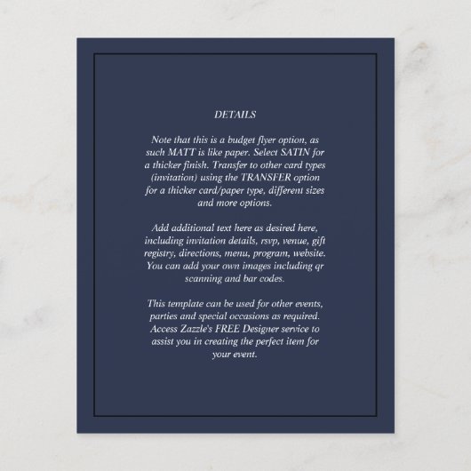 BUDGET Foto-overlay Navy Blue TROUW Uitnodiging Flyer (Achterkant)