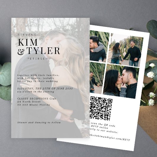 Budget foto overlay QR RSVP bruiloft uitnodiging