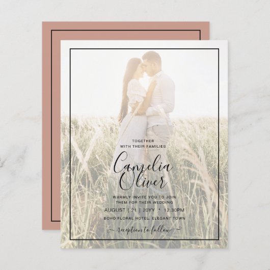 BUDGET Foto-overlay Terracotta HUWELIJK Uitnodigin (Voorkant / Achterkant)