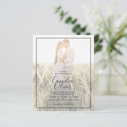 BUDGET Foto-overlay Zeeglas Salie Huwelijksuitnodi (Staand voorkant)