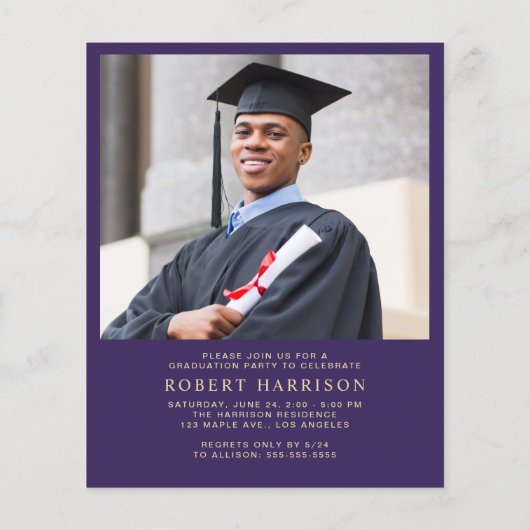 Budget Foto Paarse Goud Afstudeerfeest Uitnodigen (Achterkant)
