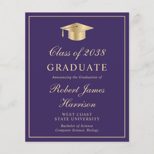 Budget Foto Paarse Goud Afstudeerfeest Uitnodigen (Voorkant)