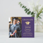 Budget Foto Paarse Goud Afstuderen Aankondiging (Staand voorkant)