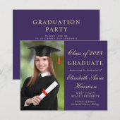 Budget Foto Paarse GraduPartij Uitnodiging (Voorkant / Achterkant)