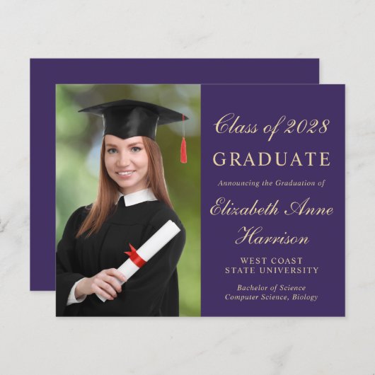 Budget Foto Paarse GraduPartij Uitnodiging (Voorkant / Achterkant)