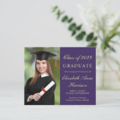 Budget Foto Paarse GraduPartij Uitnodiging (Staand voorkant)