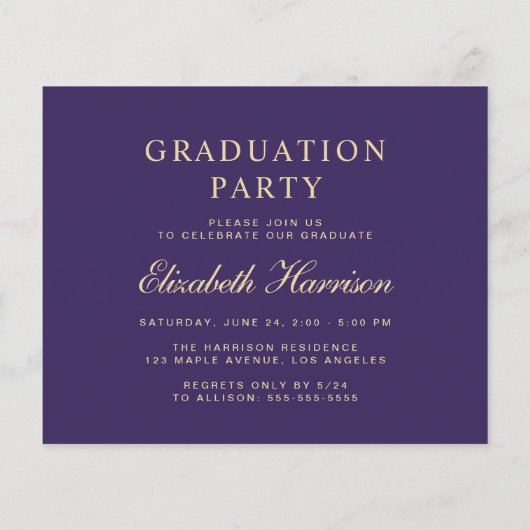 Budget Foto Paarse GraduPartij Uitnodiging (Achterkant)