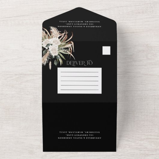 Budget foto pampas eucalyptus bruiloft all in one uitnodiging (Buitenkant)