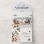 Budget foto pampas eucalyptus bruiloft QR code All In One Uitnodiging (Binnen)