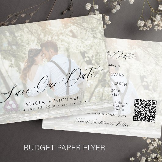 Budget foto QR CODE elegante trouwkaart save the d Flyer