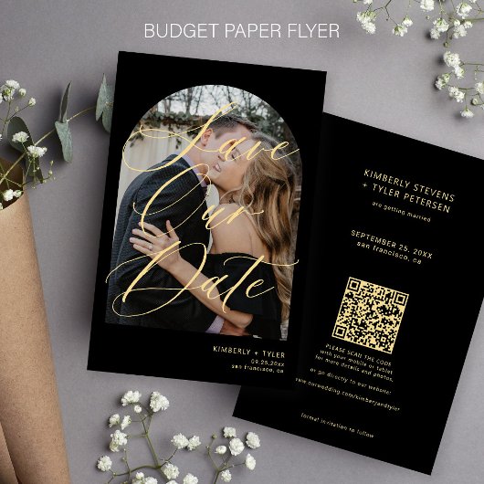 Budget foto QR code goud zwart bruiloft save date Flyer