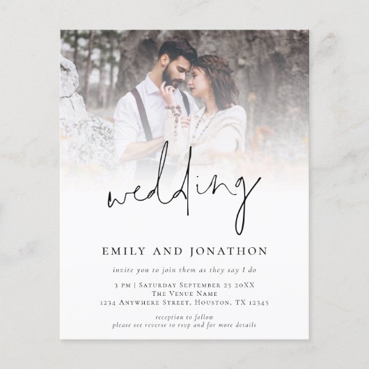 Budget Foto QR Code Modern Script Wedding Uitnodig (Voorkant)