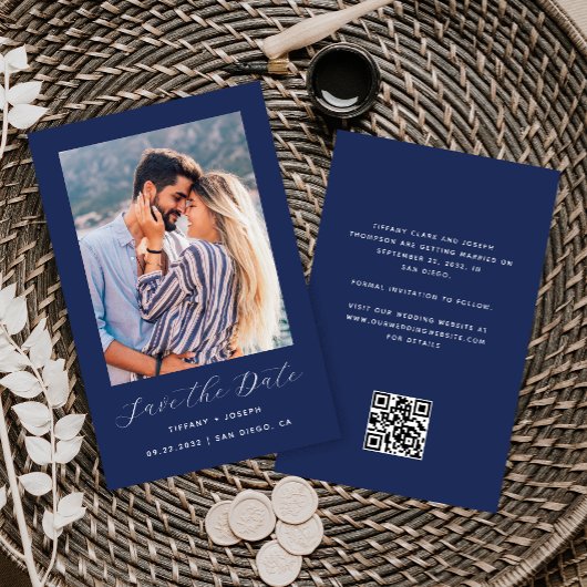 Budget Foto QR Code Navy Blue Save the Date