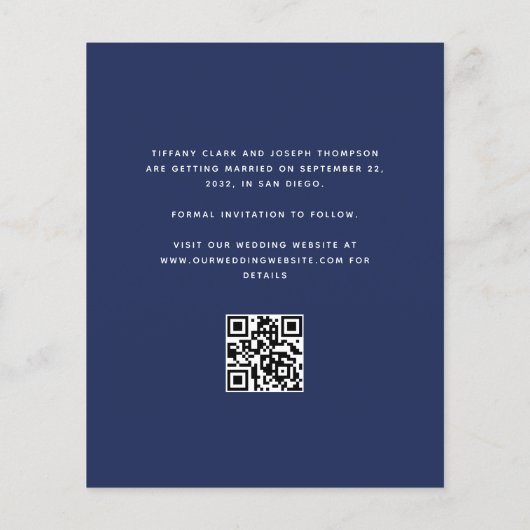 Budget Foto QR Code Navy Blue Save the Date (Achterkant)
