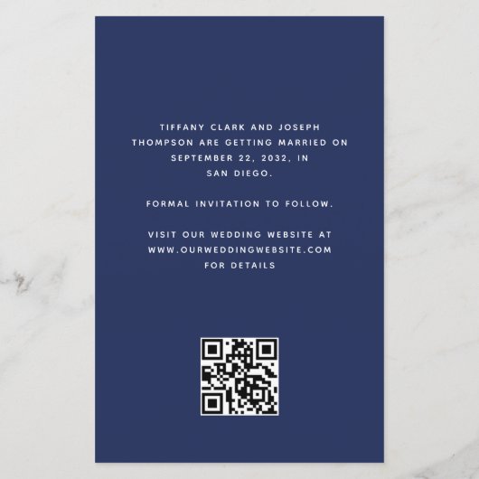 Budget Foto QR Code Navy Blue Save the Date (Achterkant)