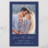 Budget Foto QR Code Navy Blue Save the Date (Voorkant)