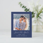 Budget Foto QR Code Navyblauw Save the Date (Staand voorkant)