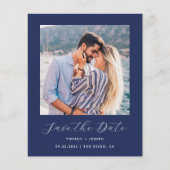 Budget Foto QR Code Navyblauw Save the Date (Voorkant)