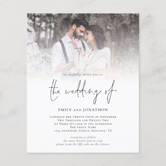 Budget Foto QR Code Script Weduwen Uitnodiging (Voorkant)