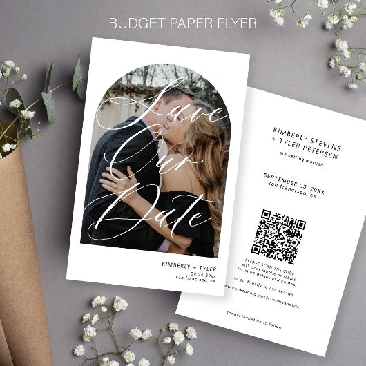 Budget foto QR CODE witte bruiloft save the date Flyer